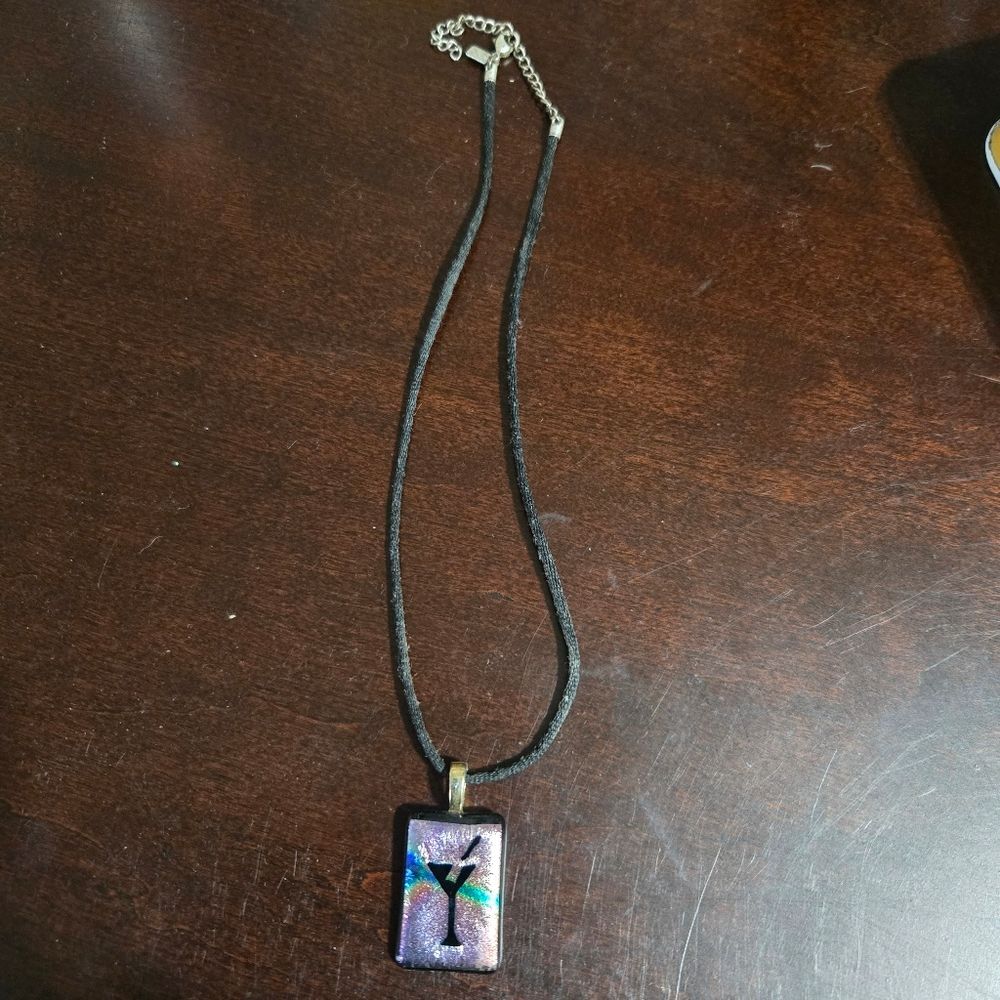 Purple and Black Glass Pendant Necklace